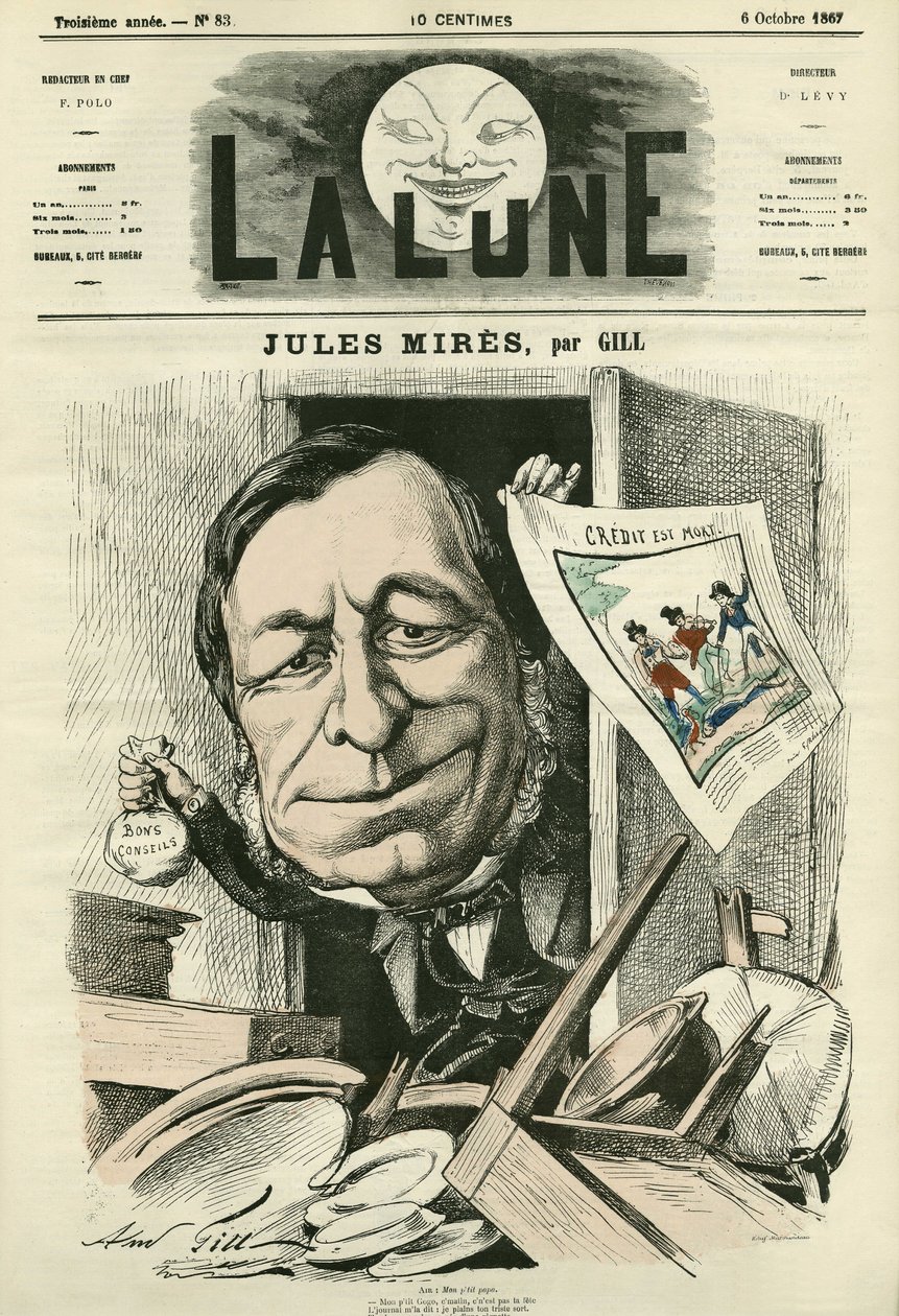 Ritratto di Jules Mires (1809-1871), industriale francese. Caricatura di Gill, in "The Moon", 6 ottobre da Andre Gill