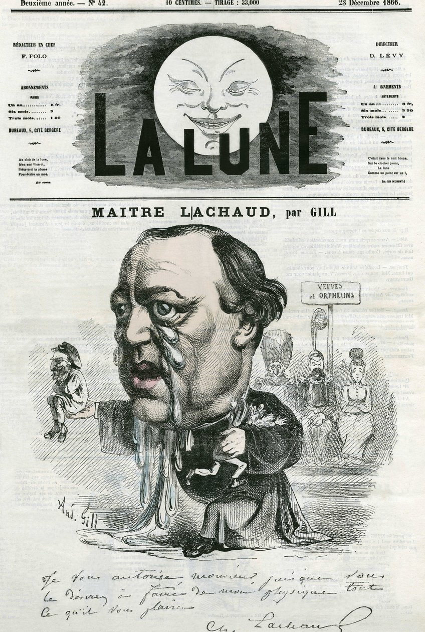 Ritratto di Maitre Charles Lachaud (1817-1882), avvocato francese. Caricatura di Gill, in "La Lune", 23 dicembre da Andre Gill