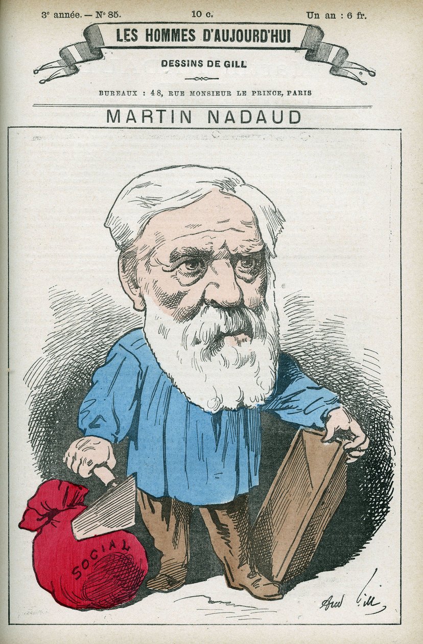 Ritratto di Martin Nadaud (1815-1898), maestro e politico francese, fu deputato della Creuse dal 1876 al 1889. Caricatura di Gill, Parigi da Andre Gill