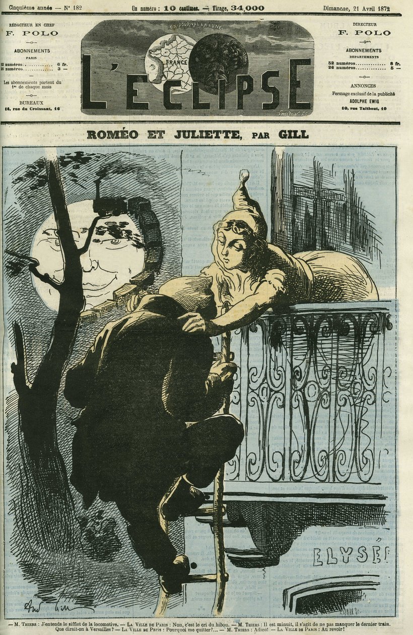Romeo e Giulietta, Adolphe Thiers (1797-1877) deputato di Parigi lasciò la città per Versailles quando divenne Presidente della Repubblica. Copertina in "L