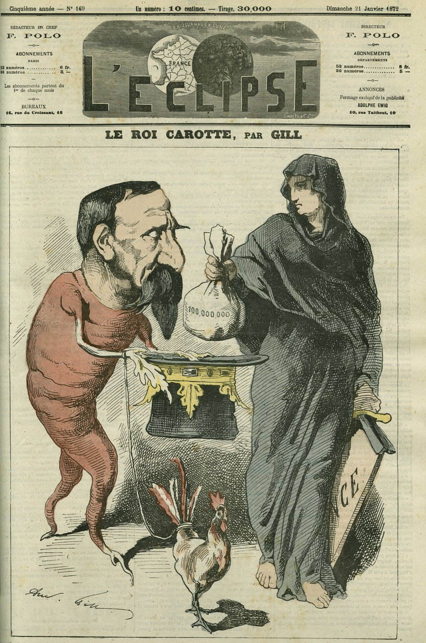 Il Re delle Carote, Napoleone III (1808-1873), Presidente della Repubblica e Imperatore dei Francesi fino alla sconfitta di Sedan nel 1870. Copertina in "L