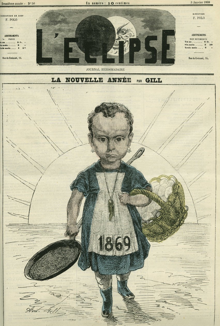 Il Capodanno, illustrazione di una bambina che tiene una stufa e un cesto di uova. Copertina in 