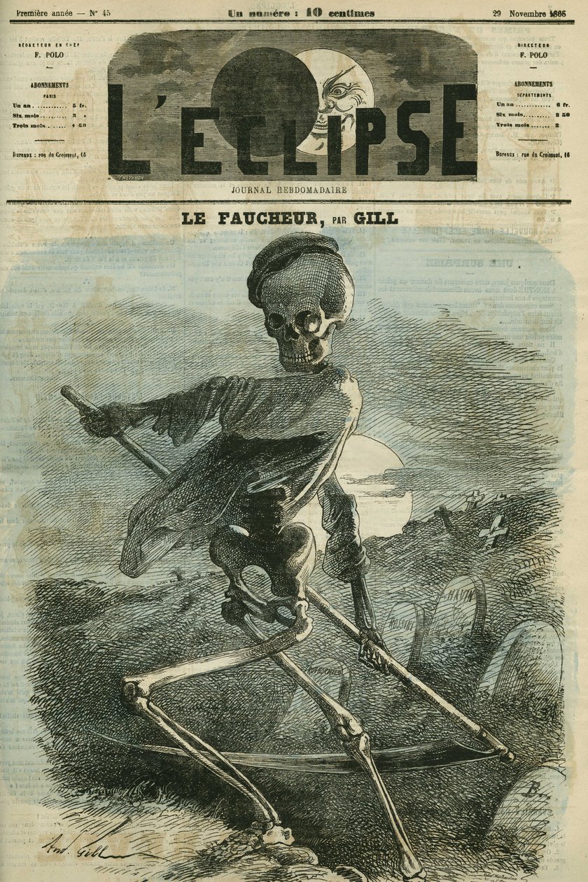 Il Mietitore, una rappresentazione della Morte. Copertina in "L