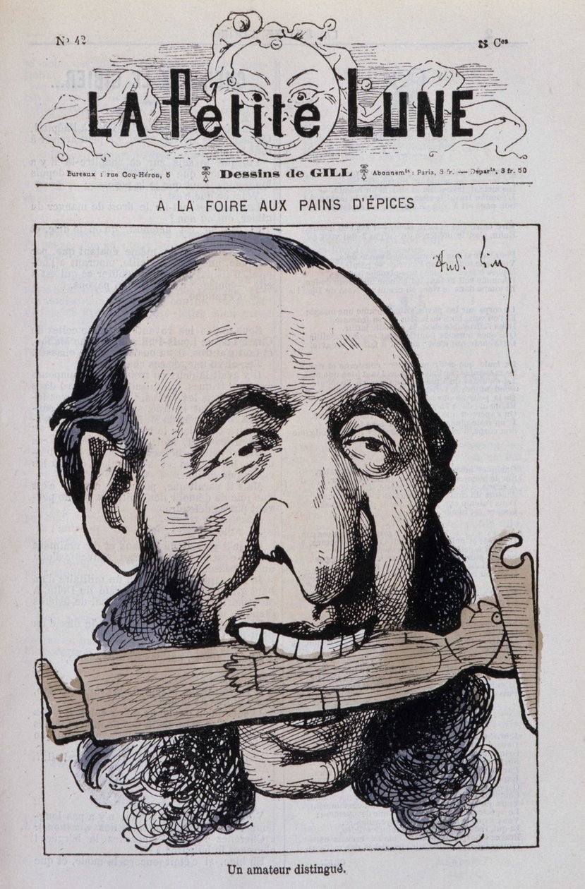 La fiera del pan di zenzero, un distinto amatore: Caricatura di Jules Ferry anticlericale - in "La Piccola Luna" da Andre Gill