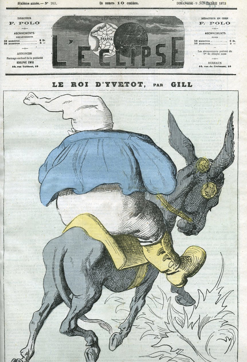 Il re di Yvetot, caricatura di Adolphe Thiers (1797-1877), statista francese. Copertina in "L