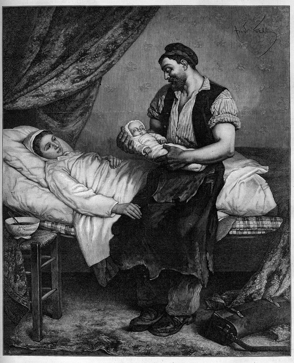 Il neonato. Incisione dal dipinto di Andre Gill in "Il Mondo Illustrato" n. 1283 del 29 ottobre da Andre Gill