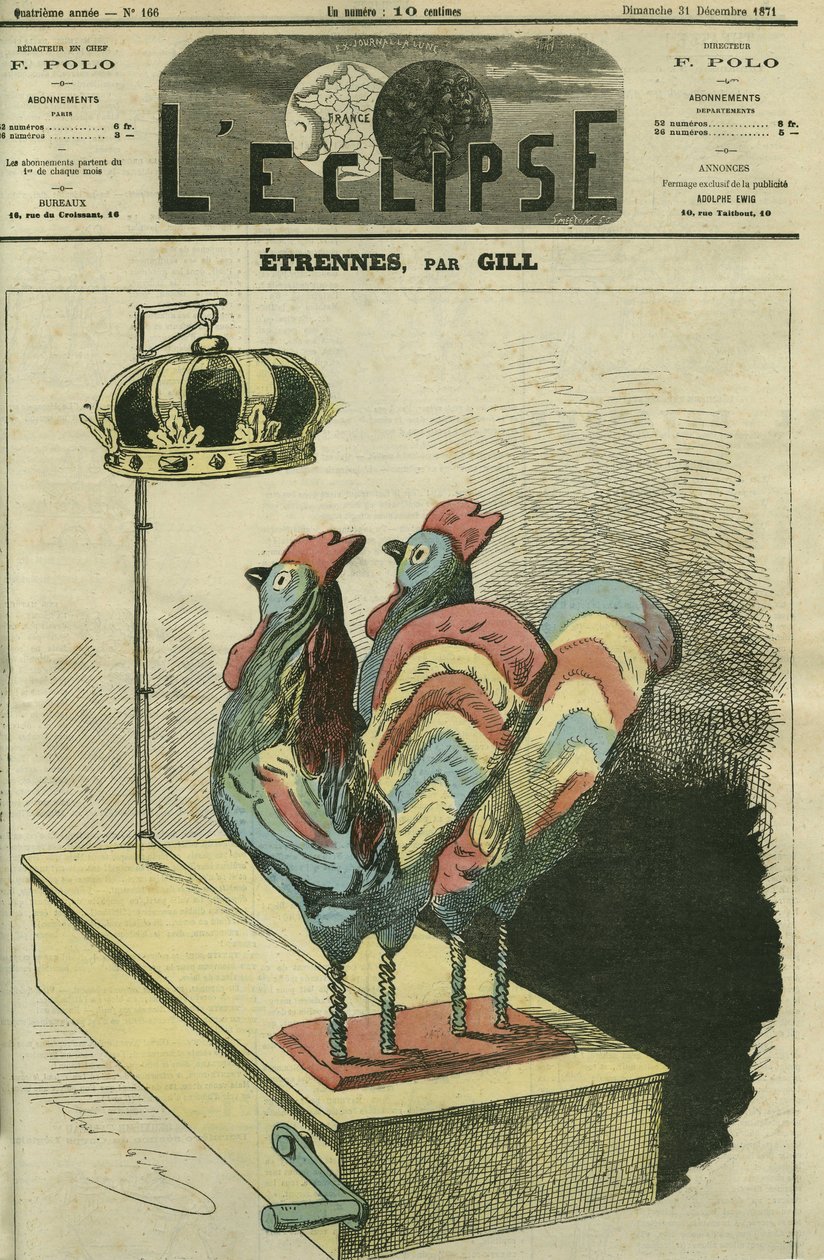 I due galli sono corone. Copertina in "L