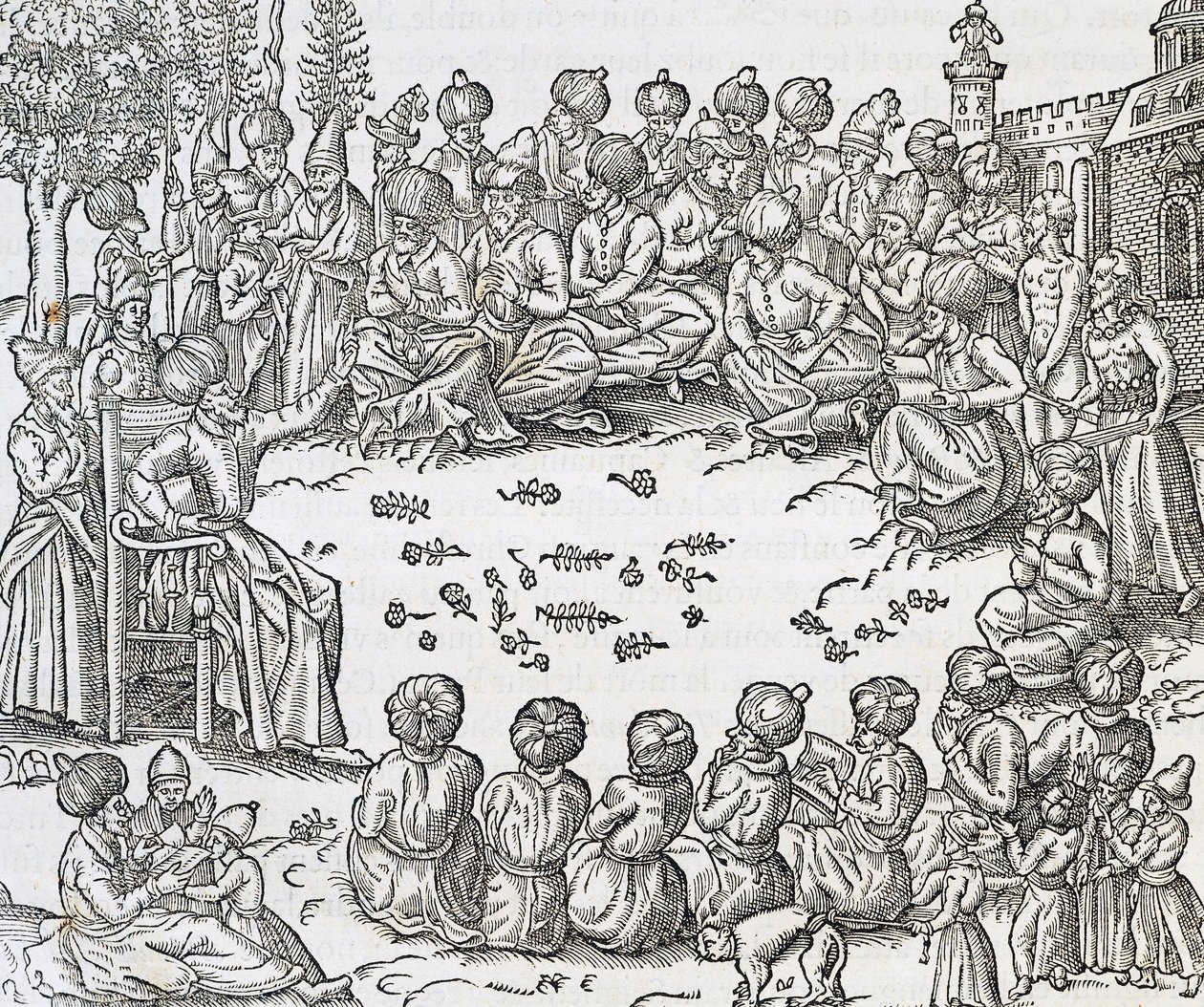 Incontro tra Turchi e Arabi, Marocco, incisione da Cosmologia Universale, di André Thevet (1504-1592), Parigi da Andre Thevet