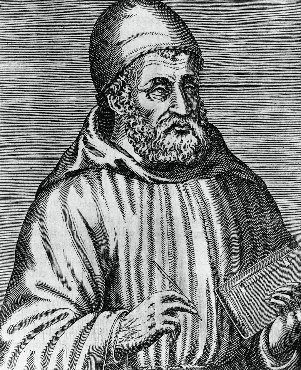 Ritratto di John Duns, comunemente chiamato Duns Scoto (1265 o 1266-1308), filosofo e teologo scozzese, incisione di Andre Thevet (1504-1592) da Les vrais pourtraits et vies des hommes illustres grecz, latins et payens da Andre Thevet