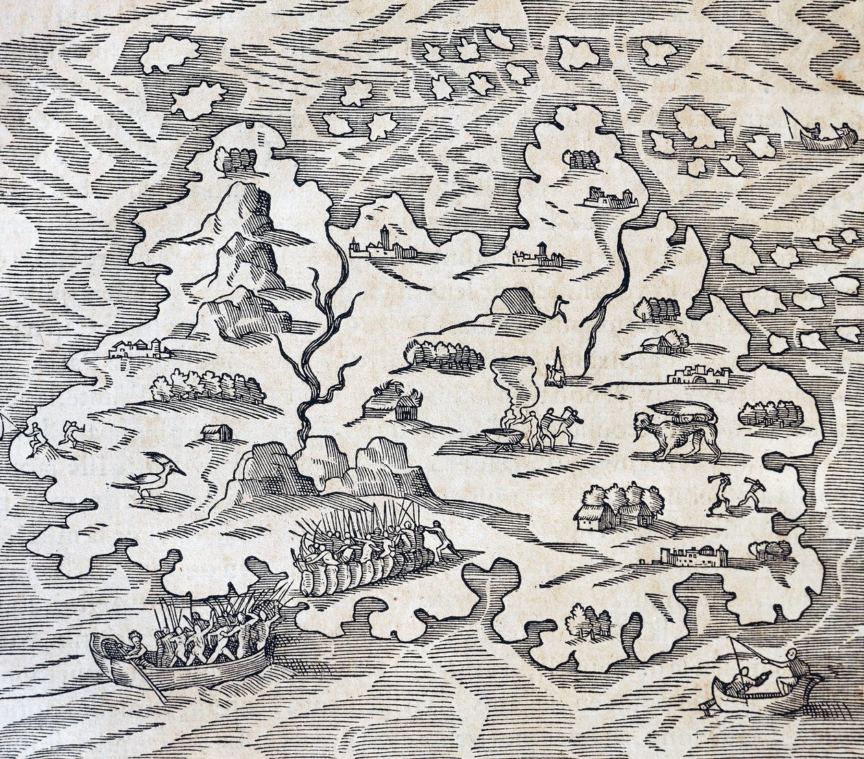 Isola della Trinità, incisione dalla Cosmologia Universale, di Andre Thevet (1504-1592), Parigi da Andre Thevet