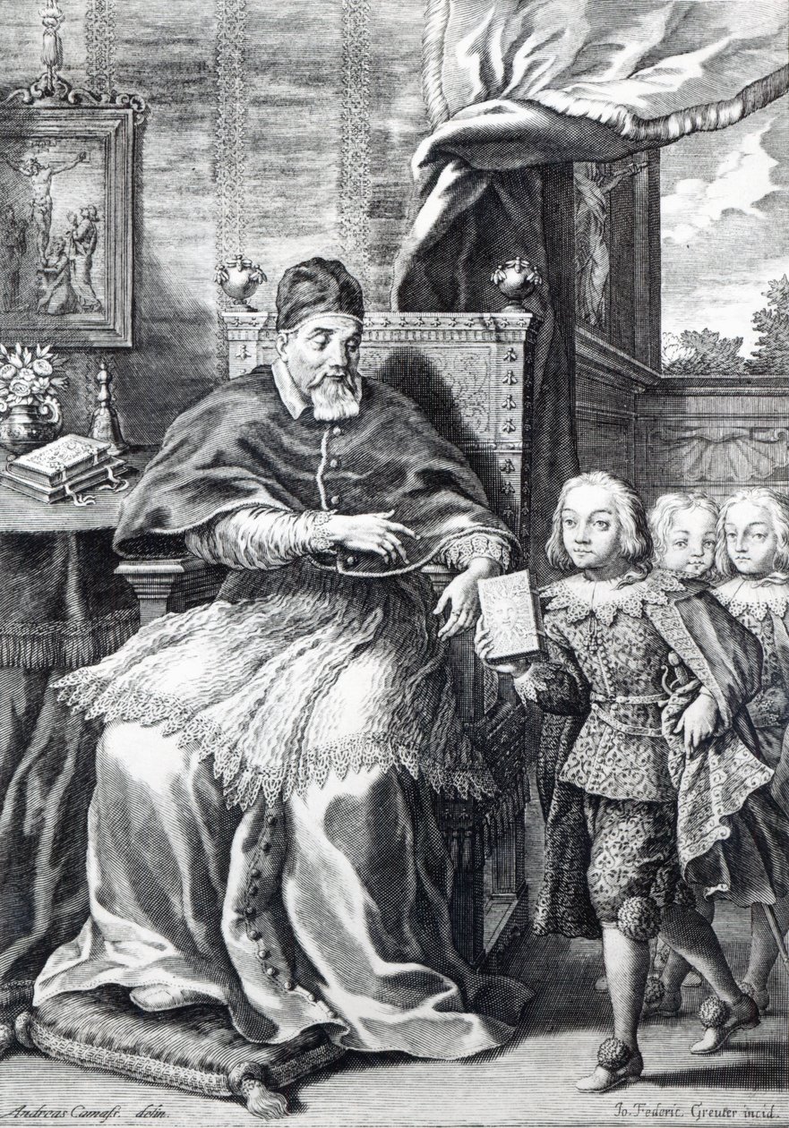 Papa Urbano VIII con i suoi nipoti, inciso da Johann Friedrich Greuter da Andrea Camassei