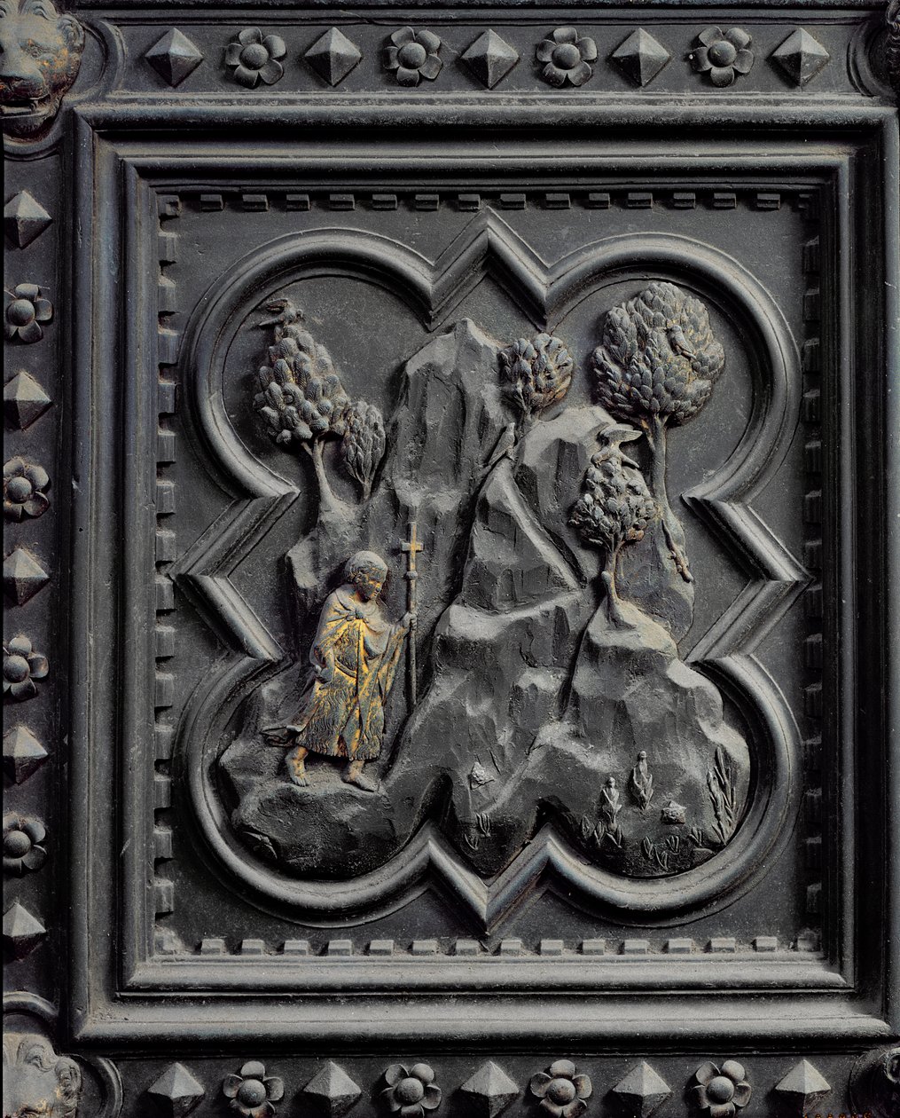 San Giovanni Battista da bambino nel deserto, sesto pannello delle Porte Sud del Battistero di San Giovanni, 1336 da Andrea Pisano
