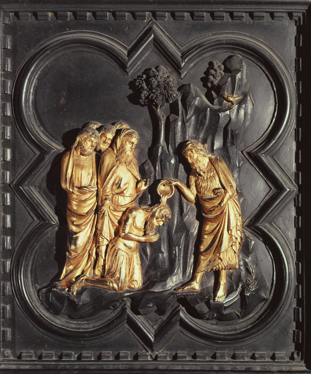 San Giovanni Battista che battezza nel fiume Giordano, dalle porte sud del Battistero di San Giovanni, 1336 da Andrea Pisano