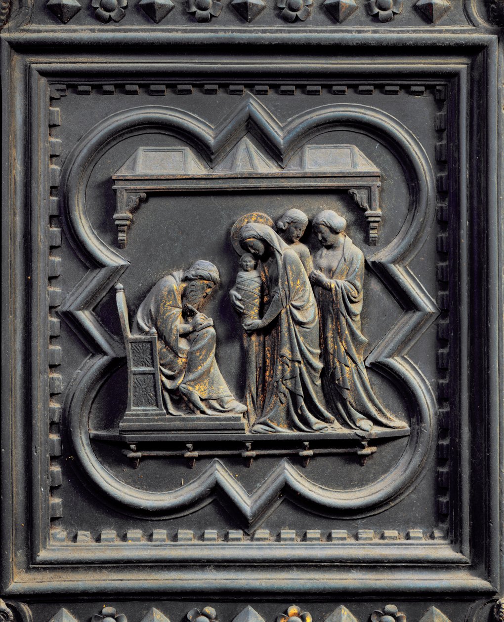 Zaccaria Scrive il Nome del Ragazzo, quinto pannello delle Porte Sud del Battistero di San Giovanni, 1336 (bronzo) da Andrea Pisano