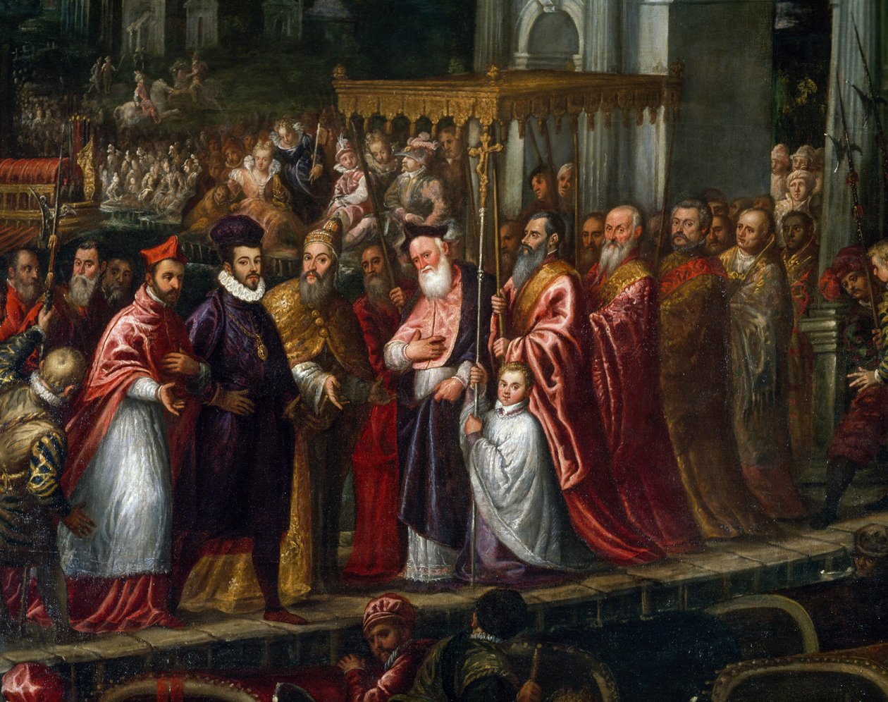Doge Mocenigo e Patriarca Trevisan accolgono Enrico III al Lido nel 1574 da Andrea Vicentino