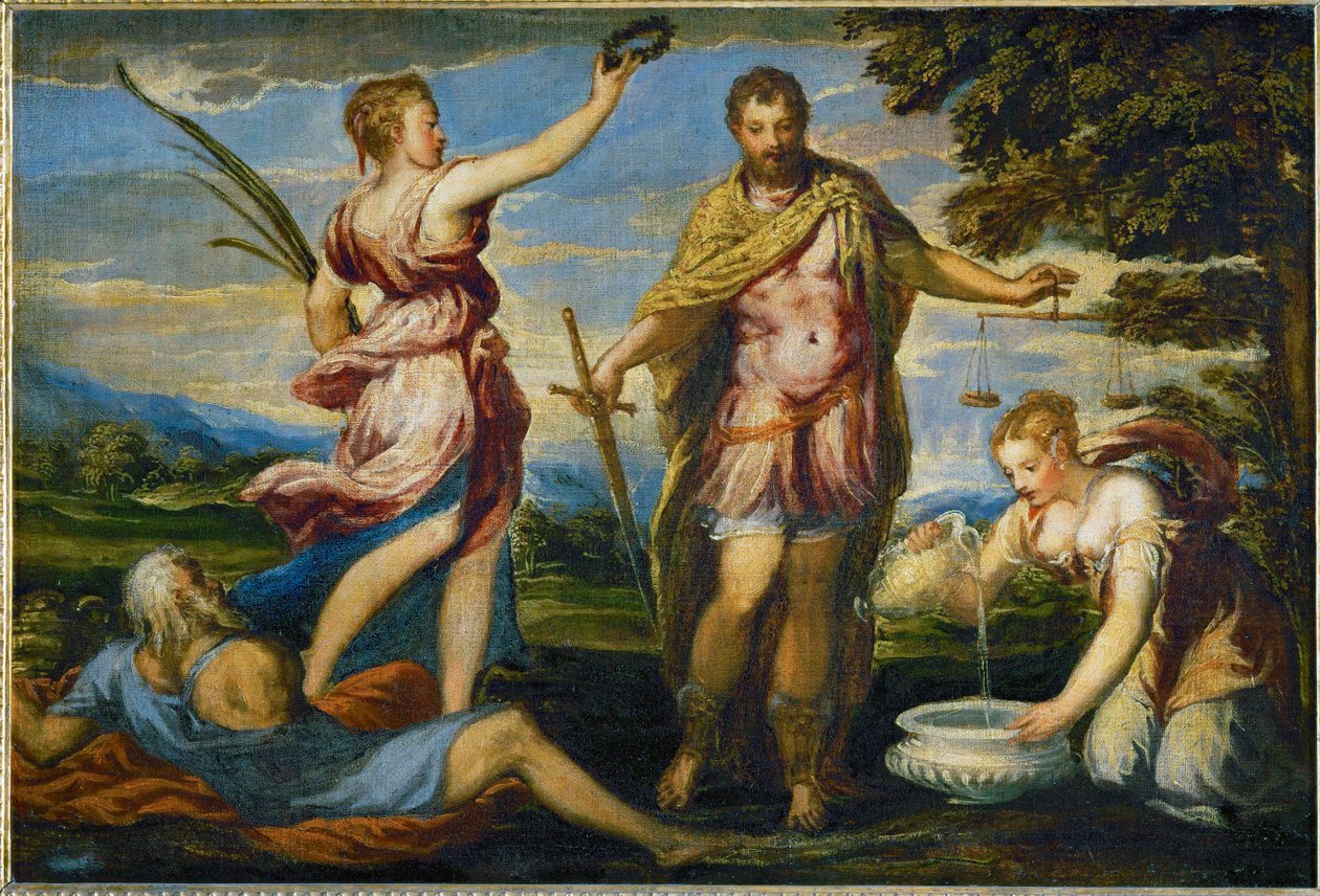 Scipione Africano, generale e statista romano, conquista Cartagine nel 146 a.C. (dipinto su tela) da Andrea (fl.1527/30-63) Schiavone