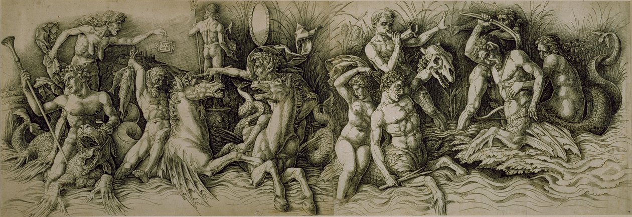 Battaglia degli Dei del Mare (penna e inchiostro marrone su carta) da Andrea (workshop of) Mantegna
