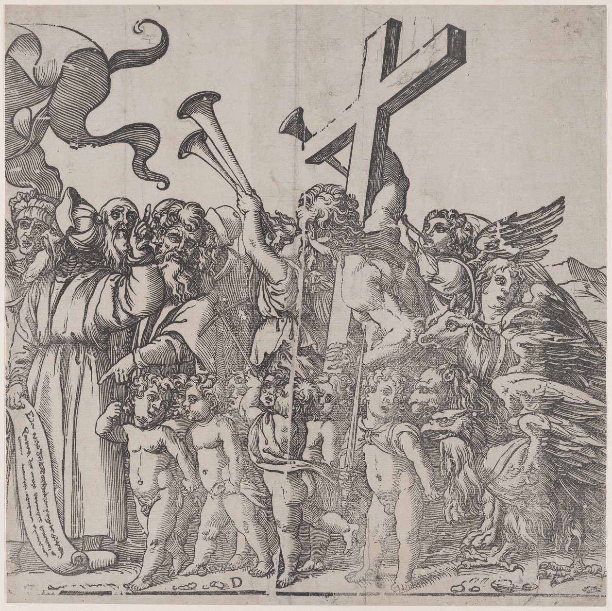 Sezione D: angeli che suonano le trombe ecc., da Il trionfo di Cristo, 1836 da Andrea Andreani