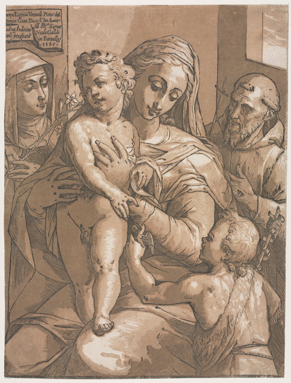 Vergine e Bambino con San Giovanni, Santa Caterina da Siena e San Francesco, 1585 da Andrea Andreani