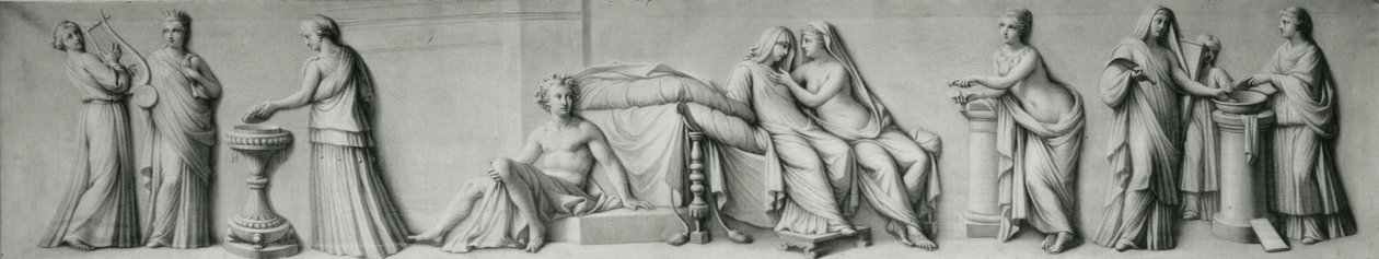 Un pannello grisaille che raffigura scene basate sul Matrimonio Aldobrandini da Andrea Casali