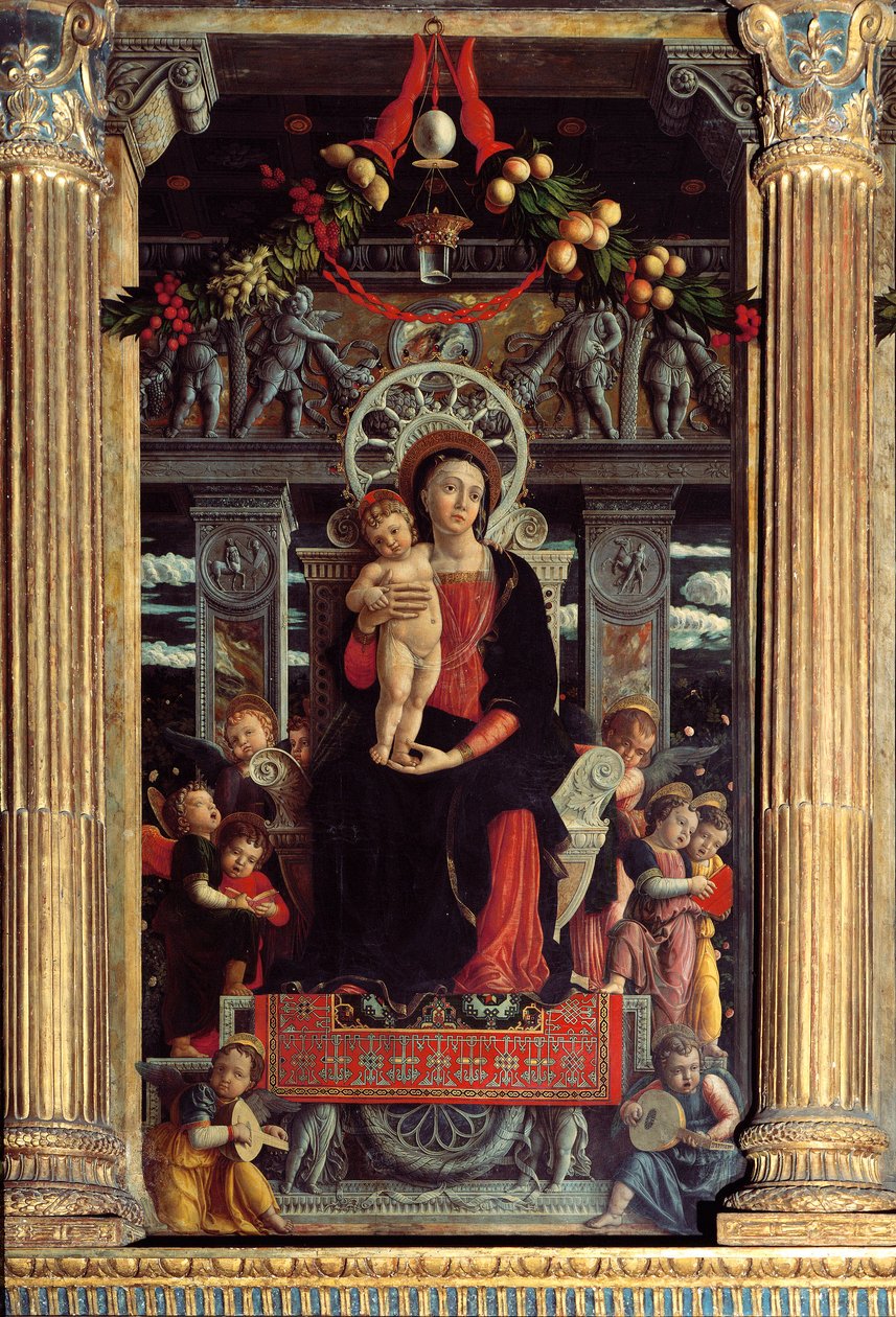 Pala di San Zeno: pannello centrale Madonna col Bambino e Nove Angeli da Andrea Mantegna