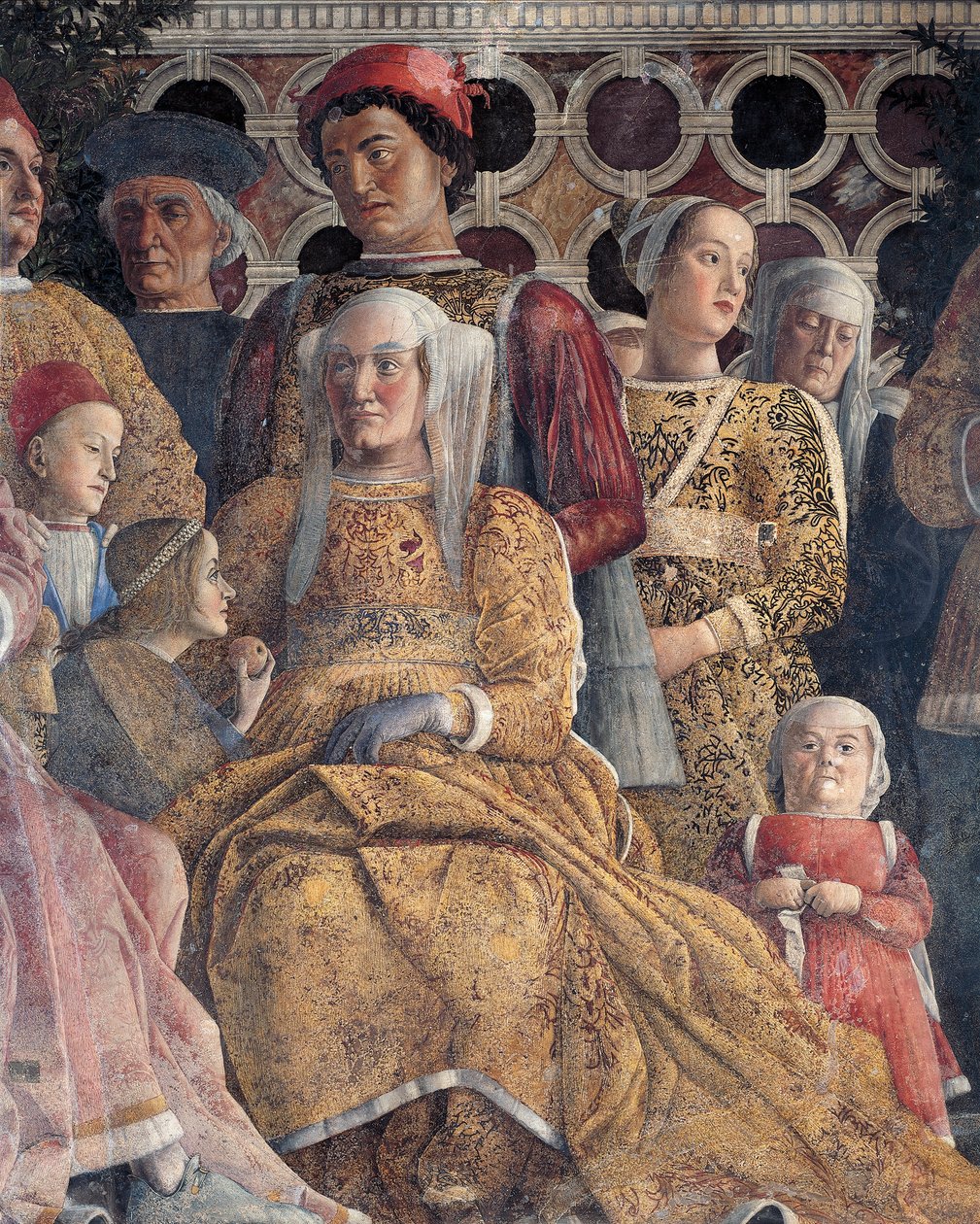 Barbara di Brandeburgo con sua figlia Paula e Rodolfo Gonzaga, dettaglio dal Muro della Corte, affresco, Castello di San Giorgio, Camera degli Sposi, Mantova da Andrea Mantegna
