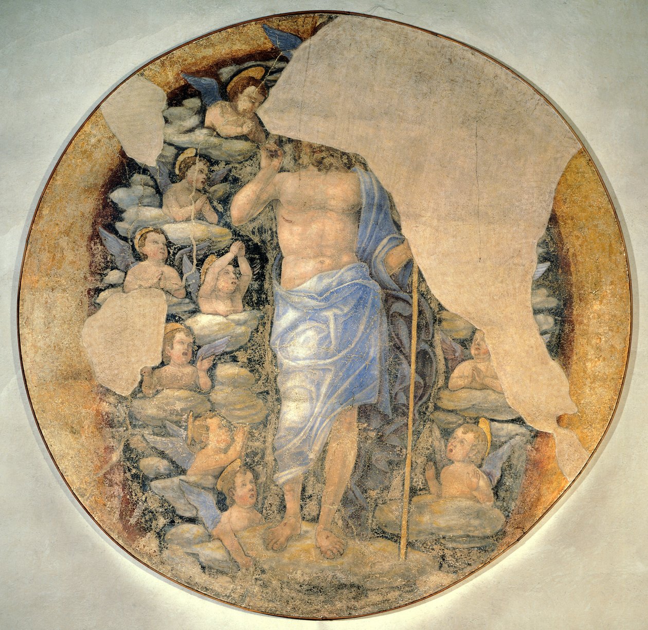 Cristo ascendente al cielo in gloria circondato da angeli, circa 1488, attribuito ad Andrea Mantegna, affresco da Andrea Mantegna
