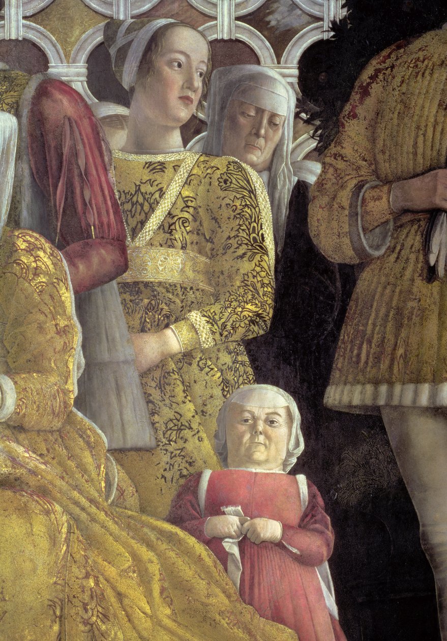 Nano e altri cortigiani dal ritratto di gruppo della famiglia e della corte del Marchese Ludovico Gonzaga III di Mantova (dalla Camera degli Sposi o Camera Picta) da Andrea Mantegna