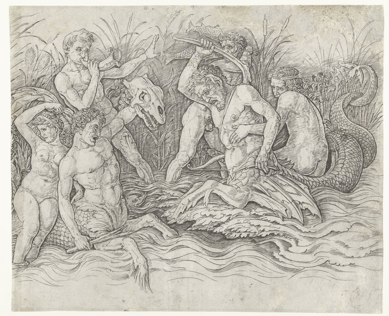 Combattimento tra tritoni con nereidi sulle loro spalle (serie: Combattimento di dei marini) da Andrea Mantegna