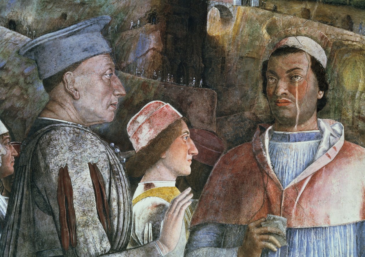 Marchese Ludovico Gonzaga III di Mantova che accoglie il figlio Cardinale Francesco Gonzaga (dalla Camera degli Sposi o Camera Picta) da Andrea Mantegna