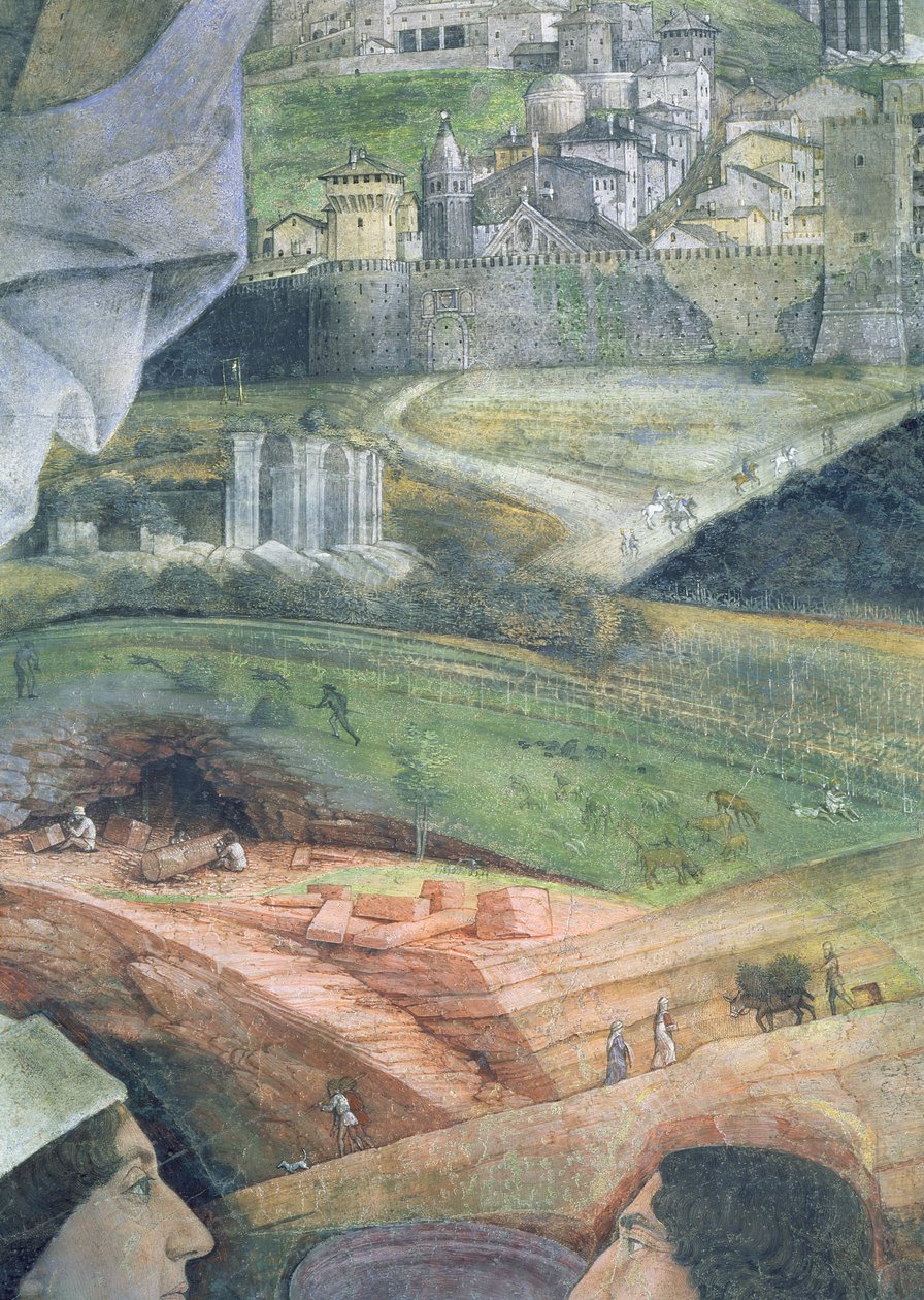 Arrivo del Cardinale Francesco Gonzaga (cave di marmo e veduta idealizzata di Roma) da Andrea Mantegna