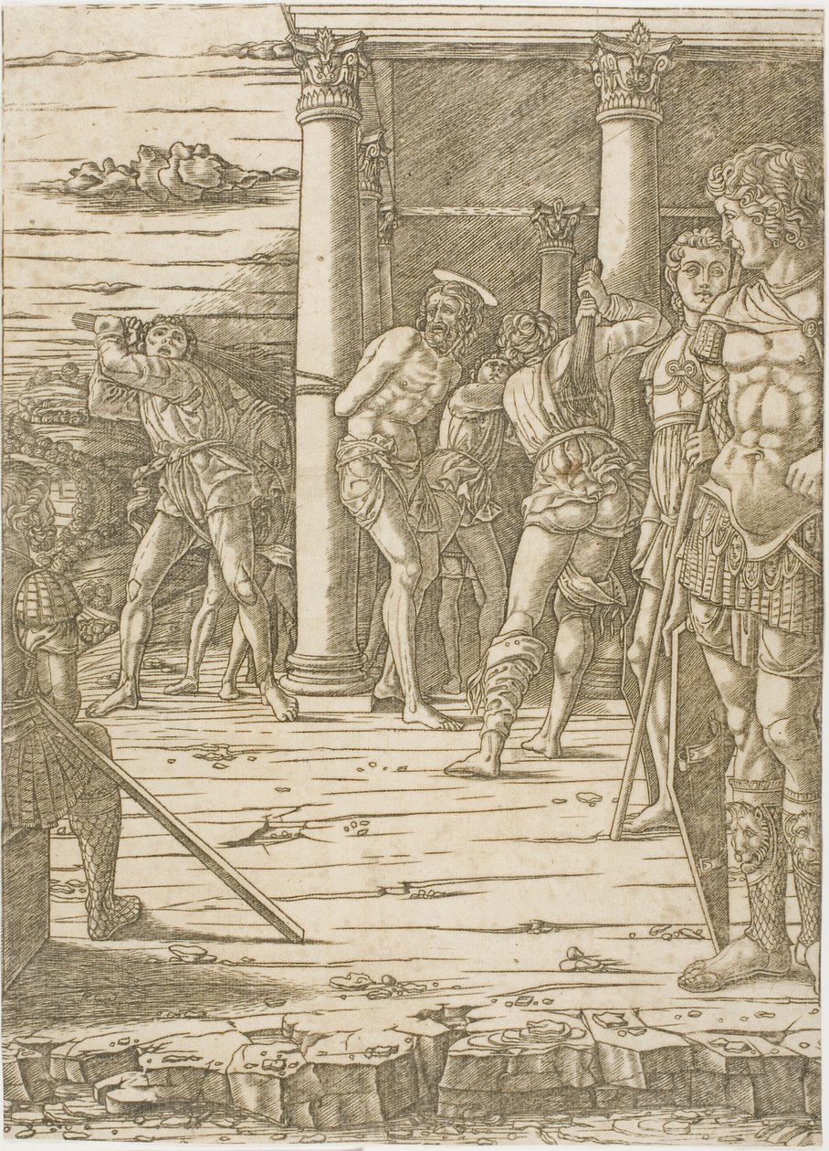 La flagellazione di Cristo, con sfondo paesaggistico da Andrea Mantegna