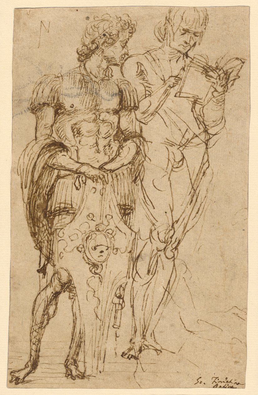 Due figure maschili in piedi (recto); Un uomo sdraiato e altri studi (verso) da Andrea Mantegna