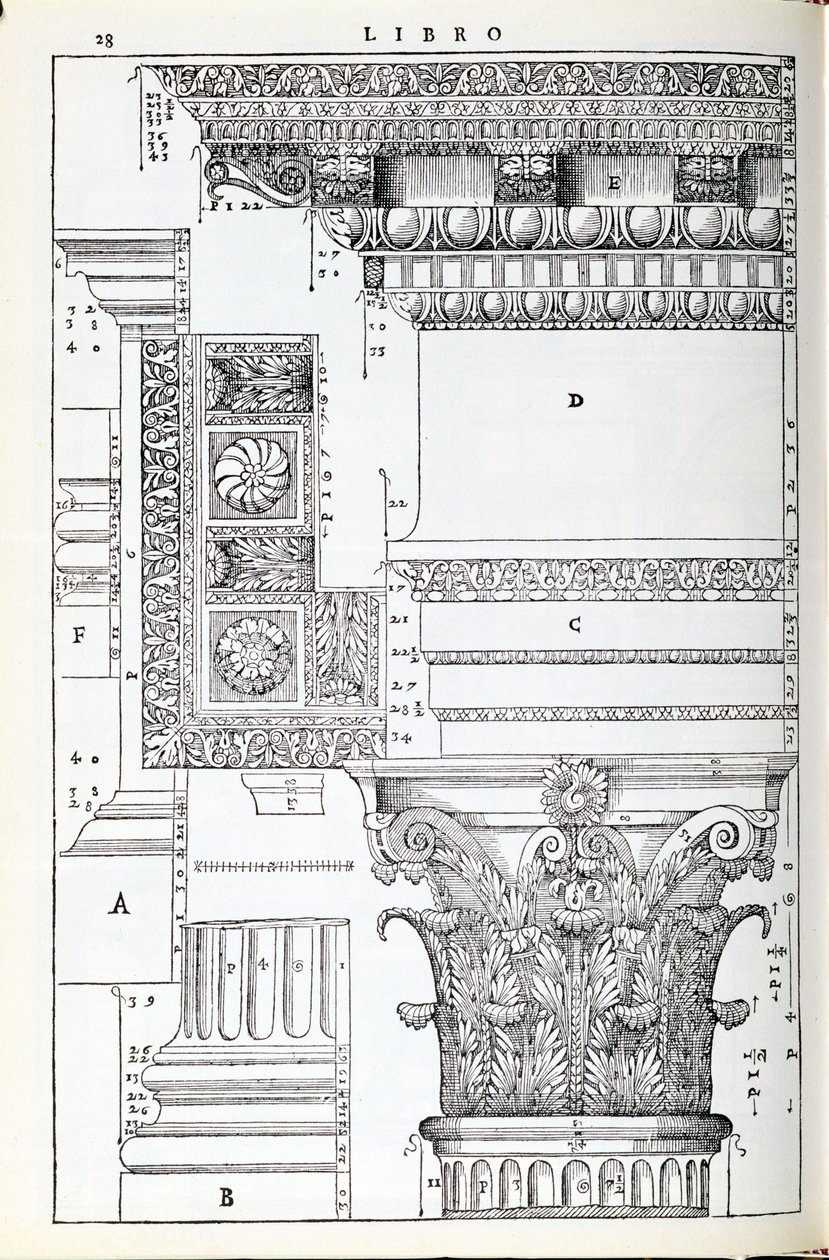 Dettagli decorativi dal Tempio di Traiano, illustrazione da una copia facsimile di 