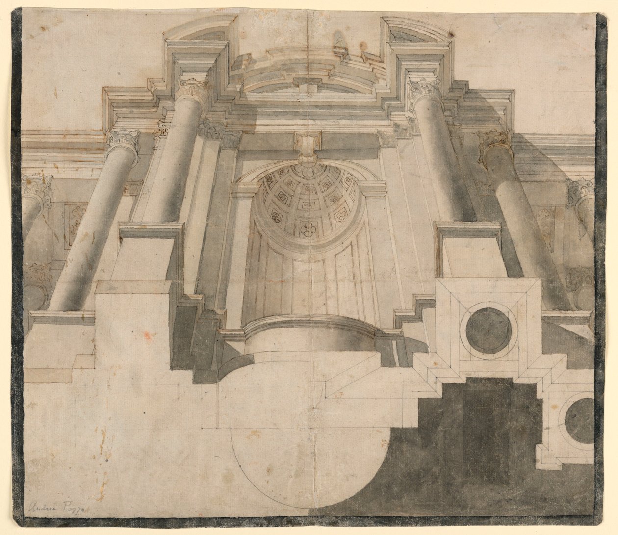 Architettura vista dal basso, disegno per la tavola 55 in "Perspectiva pictorum et architectorum" di Andrea Pozzo da Andrea Pozzo