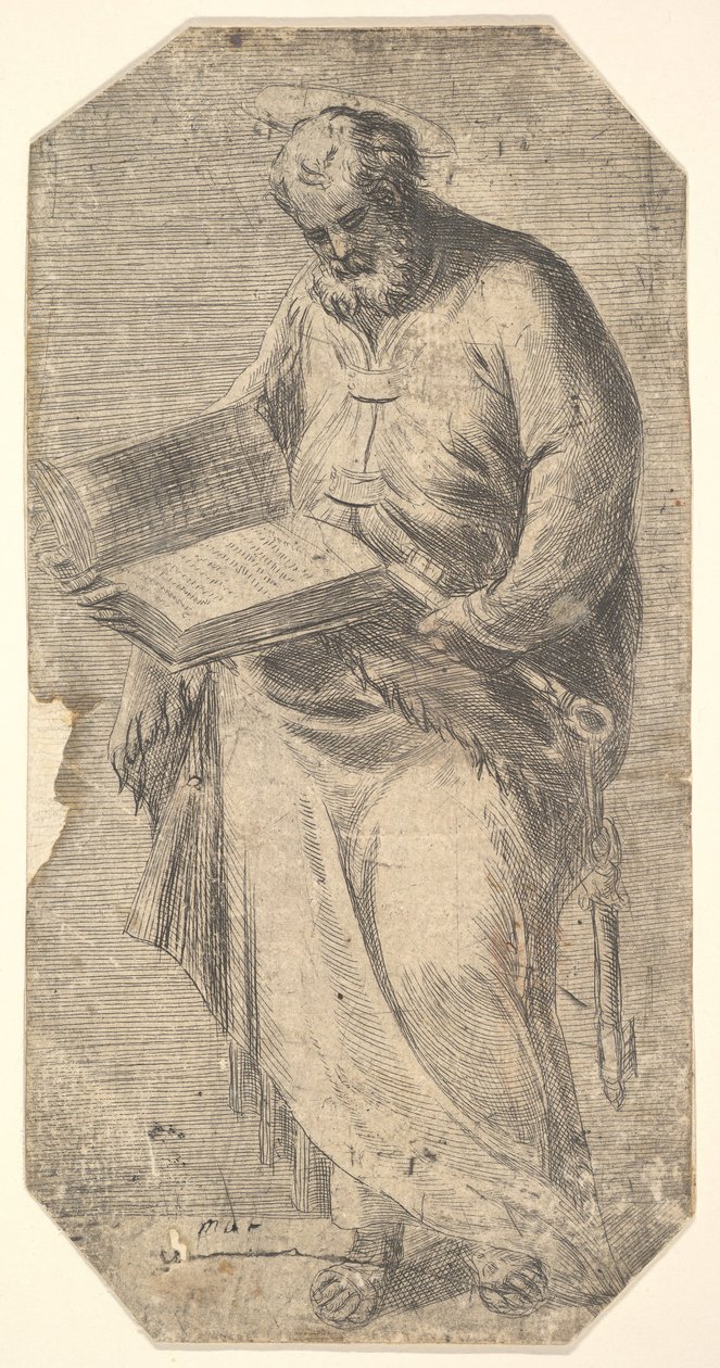 San Pietro che tiene un grande libro aperto, chiavi al suo fianco, da 