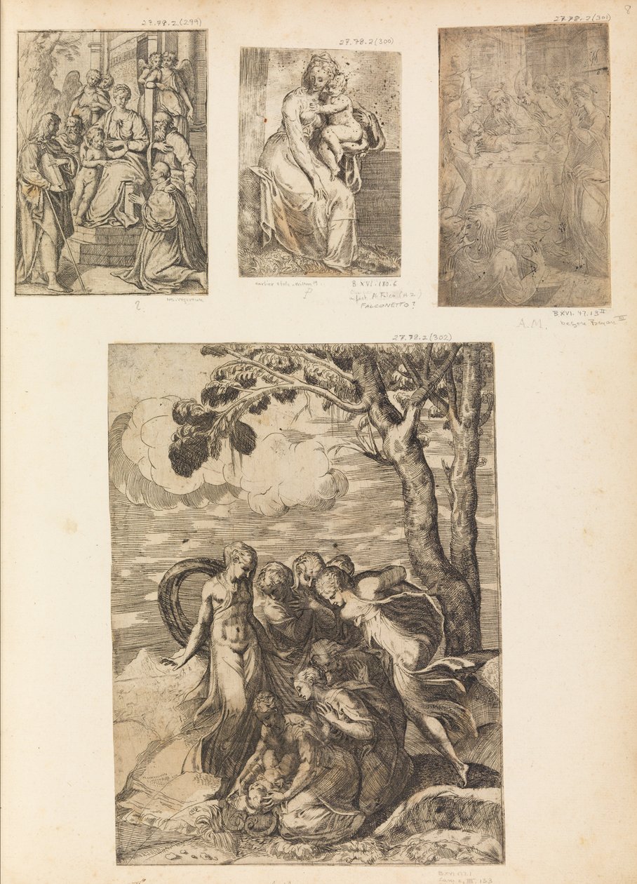 Vergine e Bambino, la Circoncisione, Mosè salvato dal Nilo, ca. 1542-46 da Andrea Schiavone