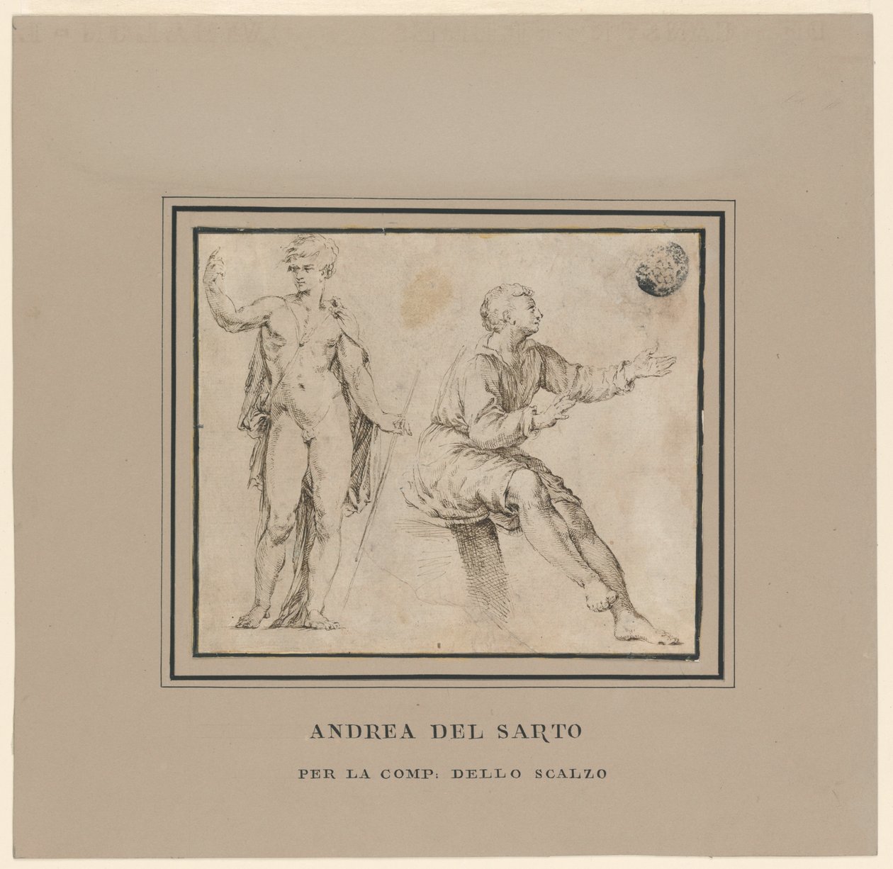 Schizzi di una figura nuda in posa classica e una figura seduta da Andrea del Sarto