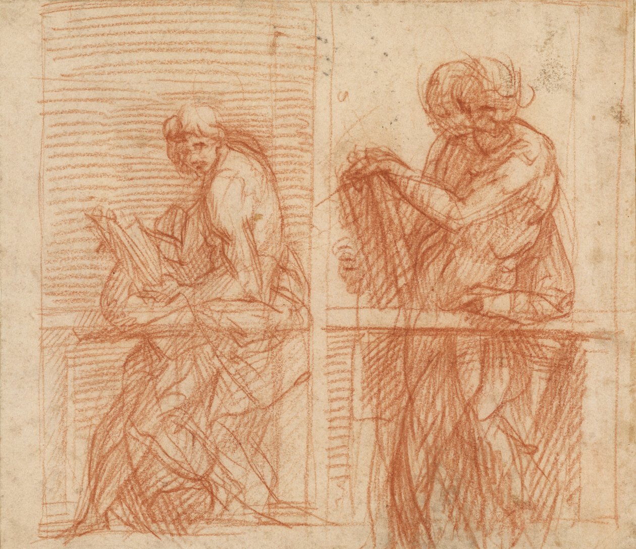 Studio di figure dietro una balaustra (recto); Studio di figure dietro una balaustra (verso) da Andrea del Sarto