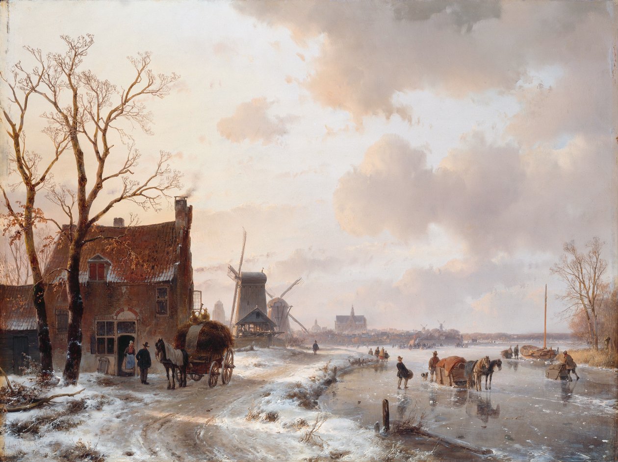 Paesaggio invernale con cavalli sul ghiaccio da Andreas Schelfhout