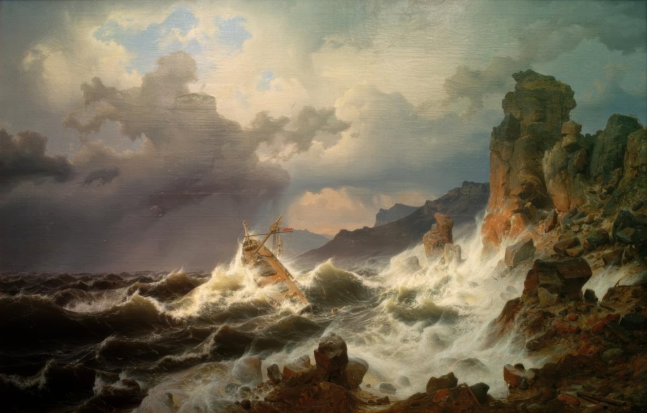 Tempesta marina sulla costa norvegese da Andreas Achenbach