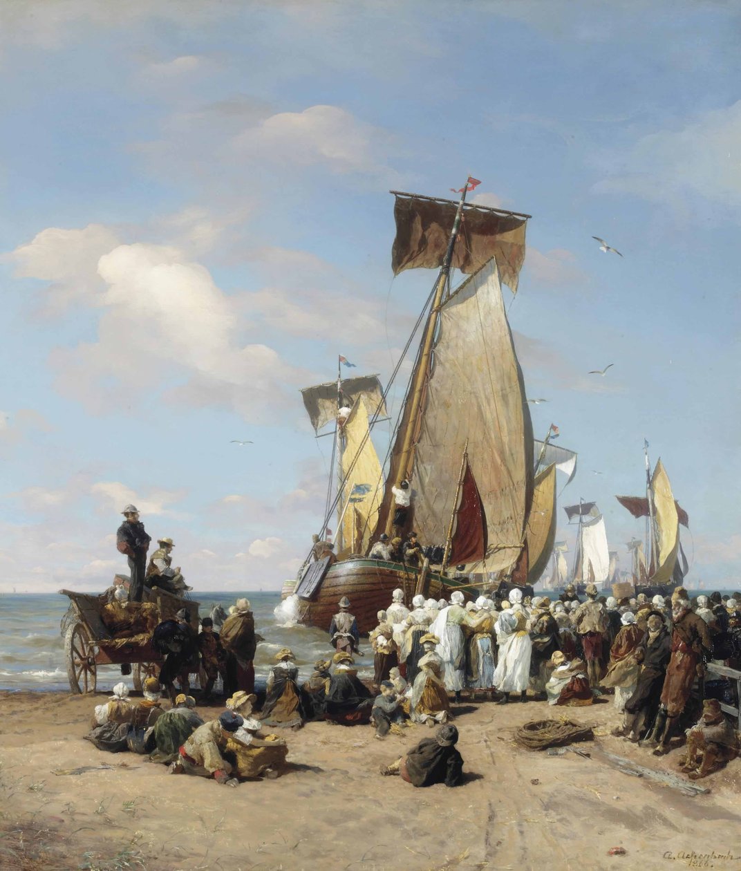Tedesco: Ausfahrt der Heringsflotte Addio alla flotta da Andreas Achenbach