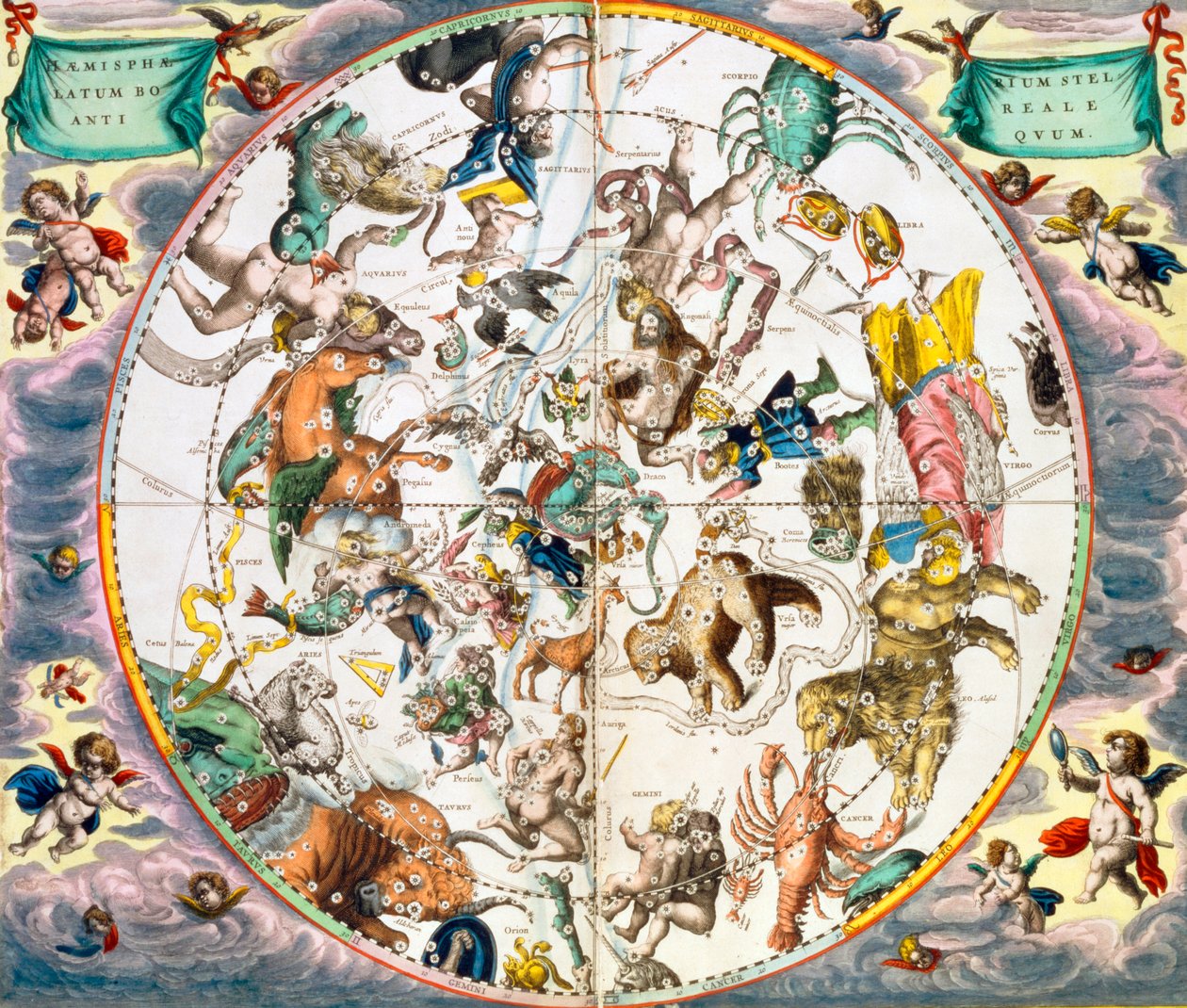 Planisfero celeste che mostra i segni dello zodiaco da Andreas Cellarius
