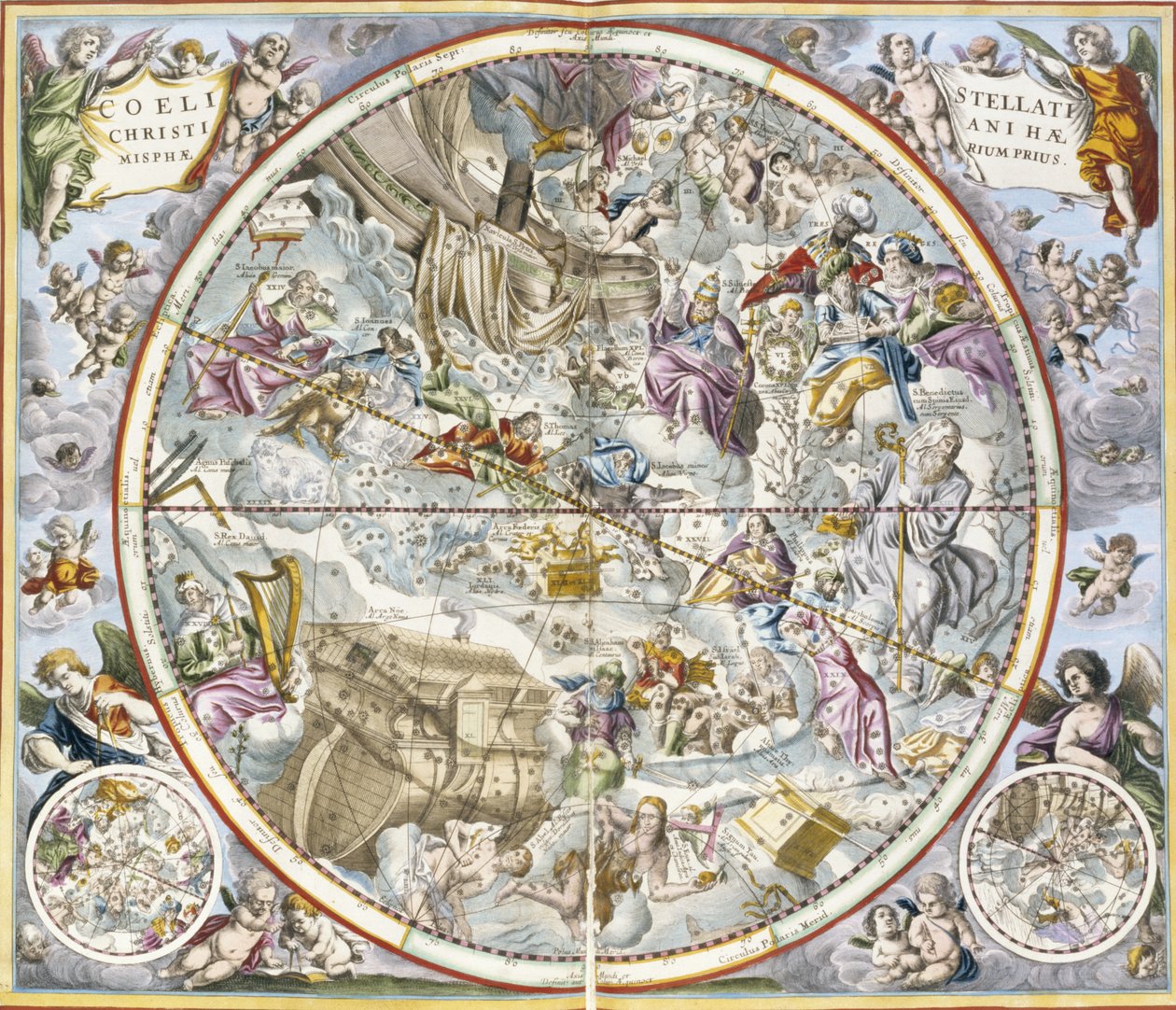 Mappa delle Costellazioni Cristiane come raffigurato da Julius Schiller, dall