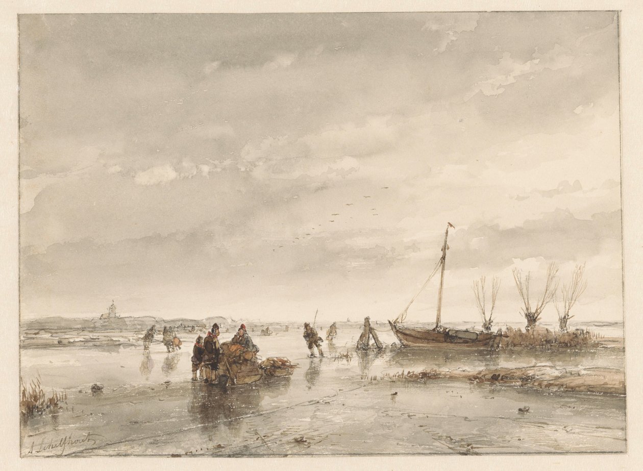 Paesaggio invernale con lago ghiacciato da Andreas Schelfhout