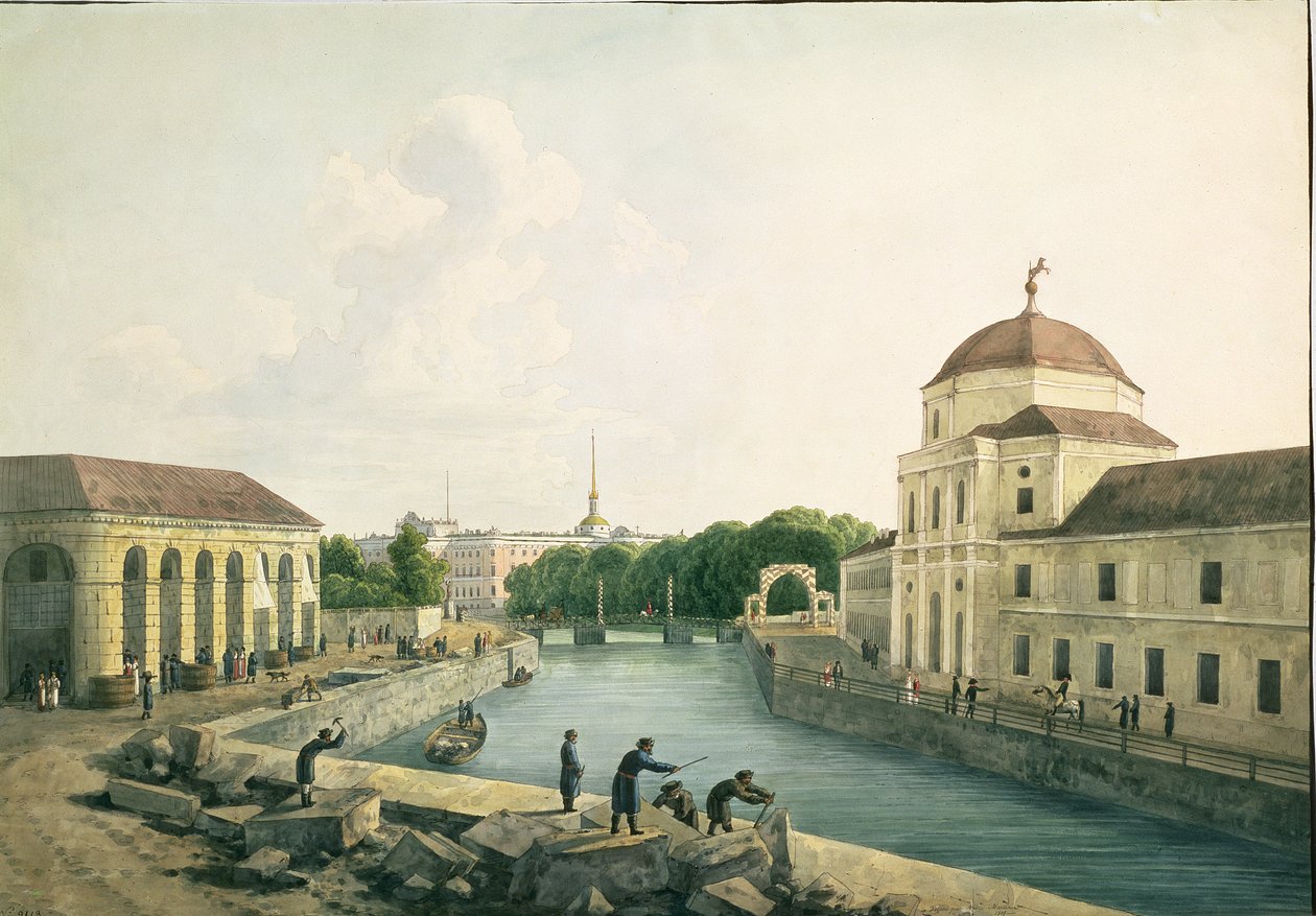Veduta del fiume Moika presso le Scuderie Imperiali da Andrei Yefimovich Martynov