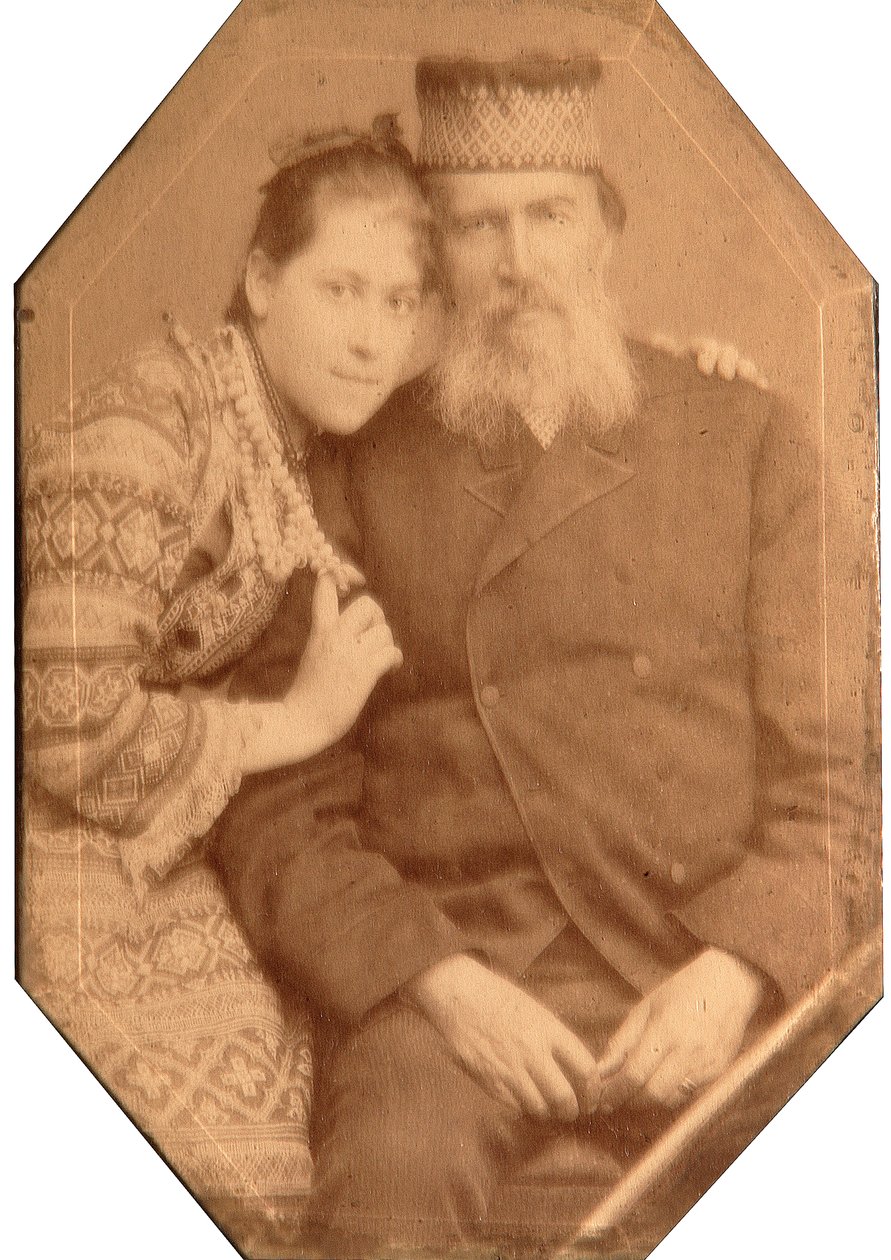 Ritratto del poeta Yakov Petrovich Polonsky (1820-1898) con la figlia Natalia da Andrei Osipovich Karelin