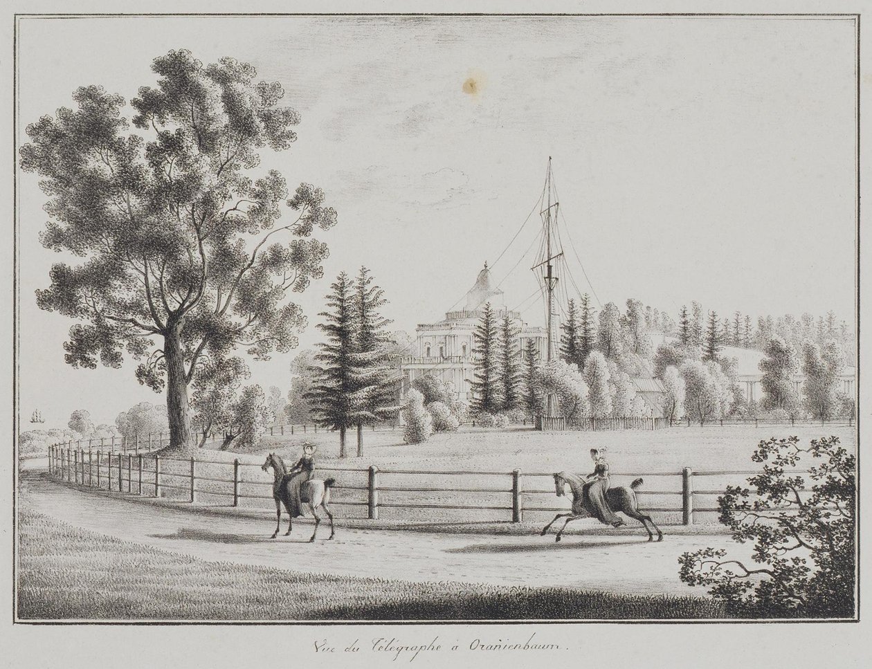 Vista del padiglione per lo slittino e del telegrafo a Oranienbaum, 1821-1822 da Andrei Yefimovich Martynov