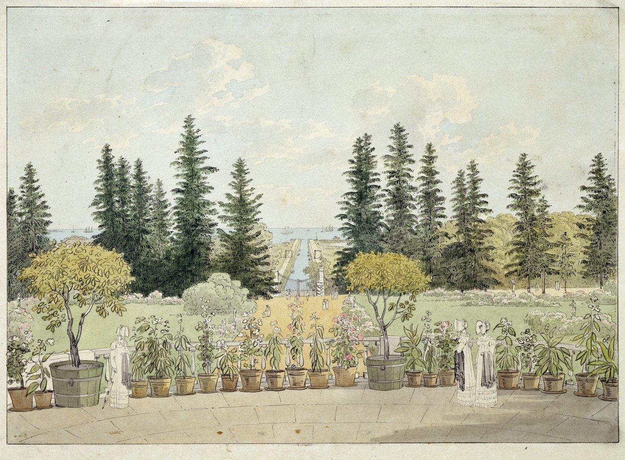 Veduta dalla terrazza del palazzo Oranienbaum a Lomonossov, agglomerato di San Pietroburgo da Andrei Yefimovich Martynov