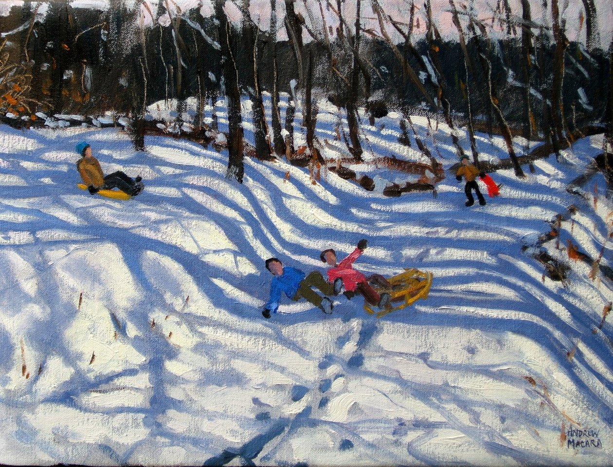 Due ragazzi che cadono da una slitta, Morzine da Andrew Macara